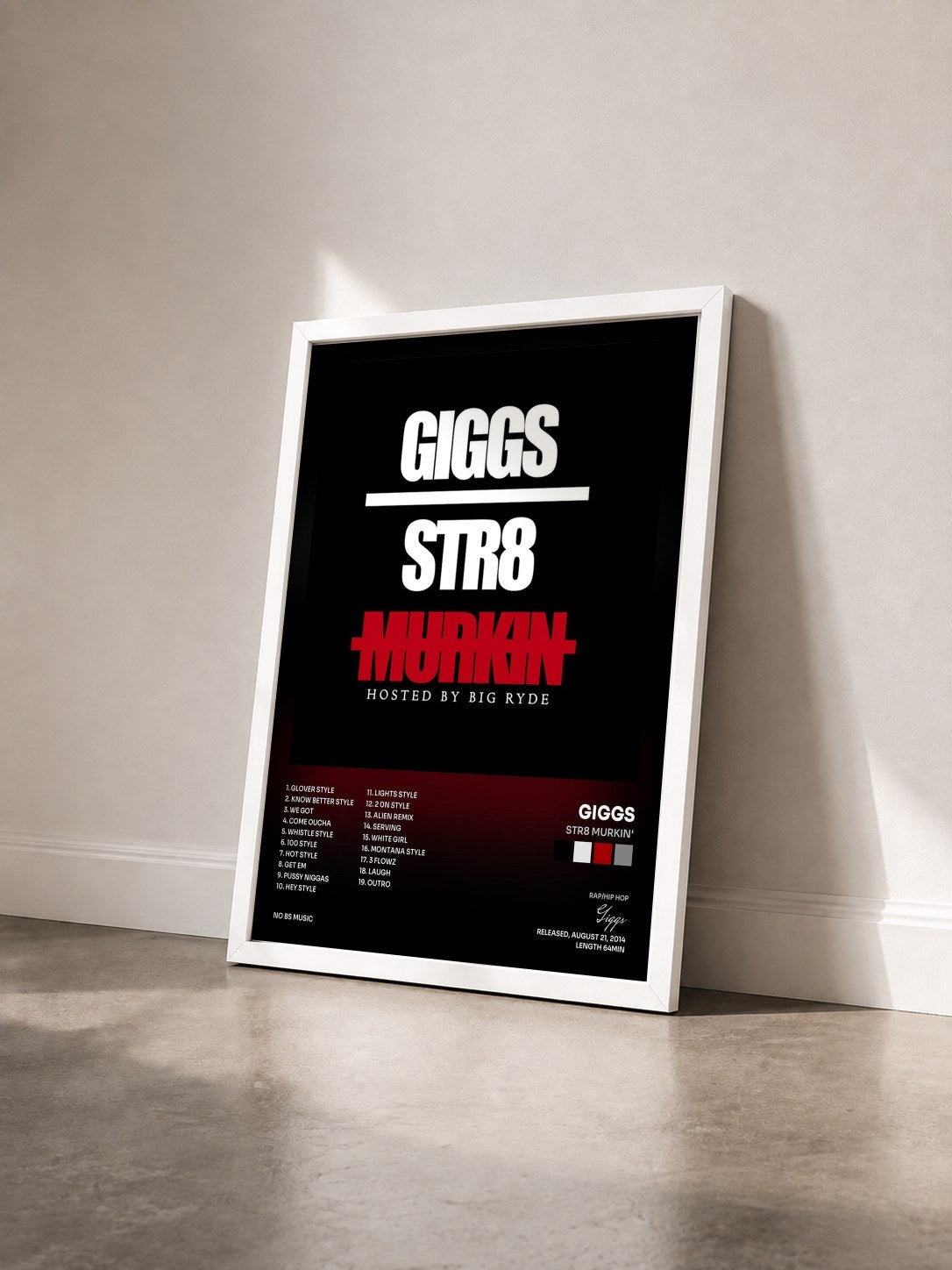 #blanc Tableau de l'album Str8 Murkin' de Giggs vu de trois quarts, cadre blanc