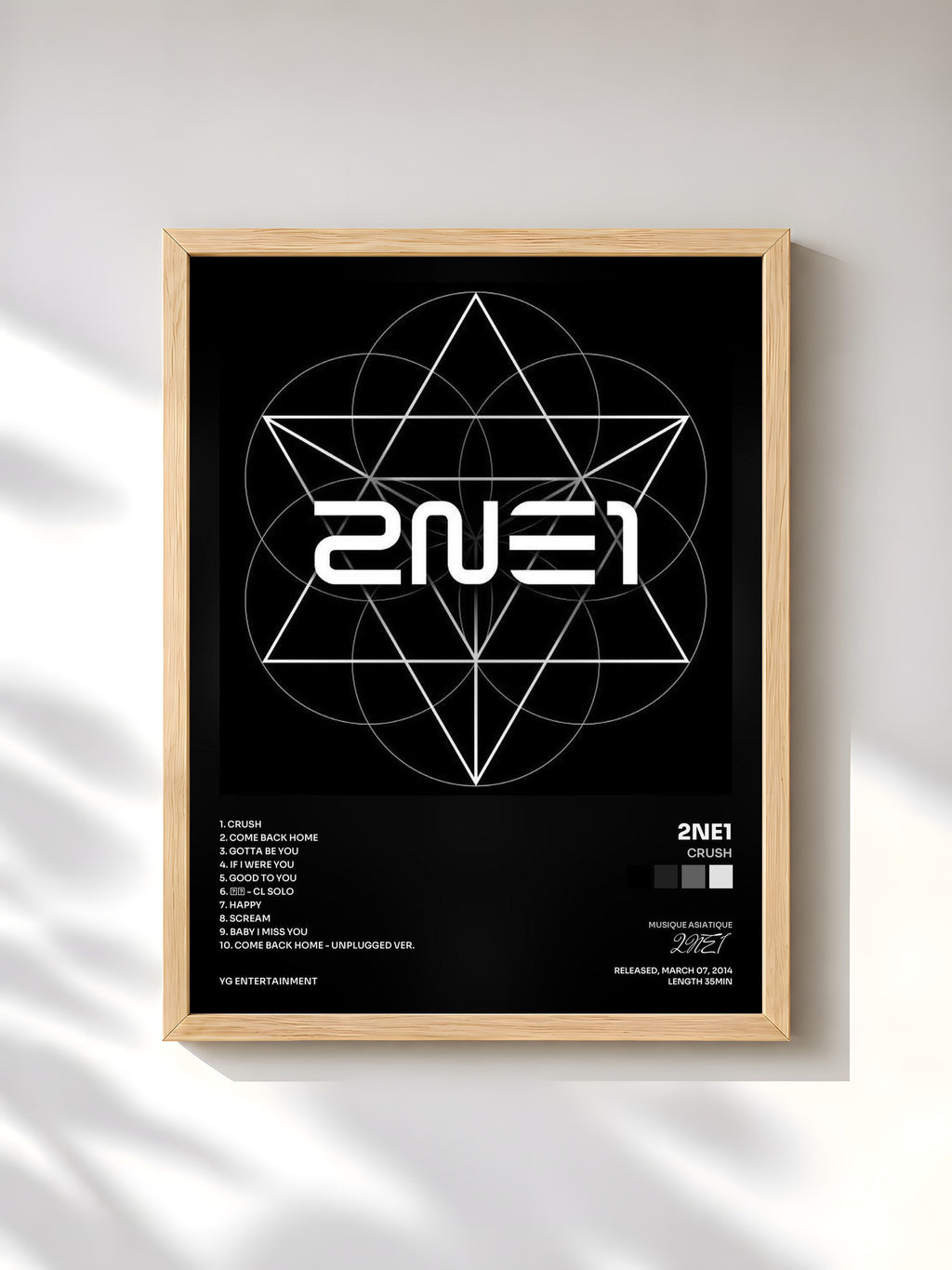 #bois Tableau de l'album CRUSH de 2NE1, cadre en bois brut, imprimé et encadré en France