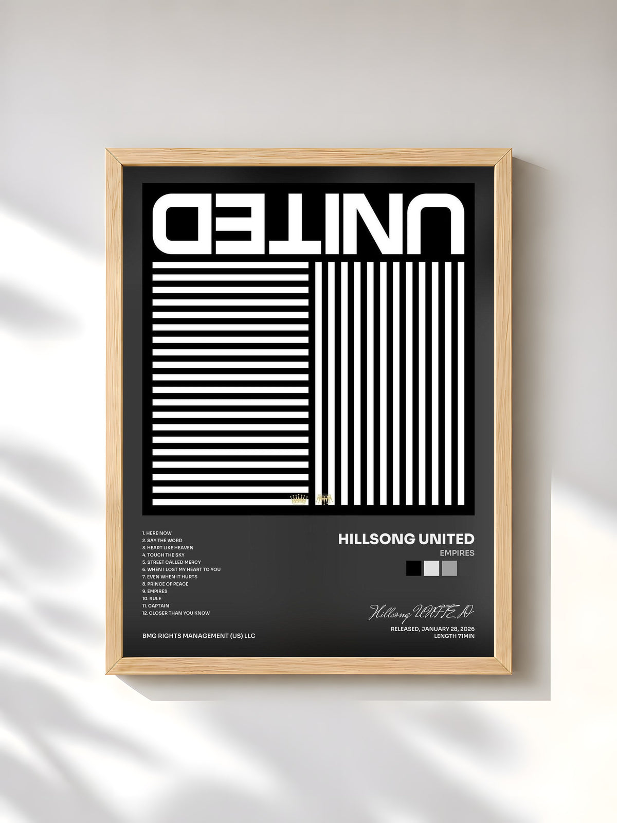 #bois Tableau de l'album Empires de Hillsong UNITED, cadre en bois brut, imprimé et encadré en France