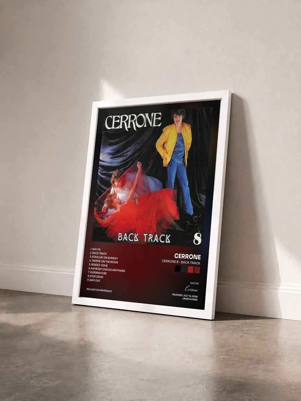 #blanc Tableau de l'album Cerrone 8 - Back Track de Cerrone vu de trois quarts, cadre blanc