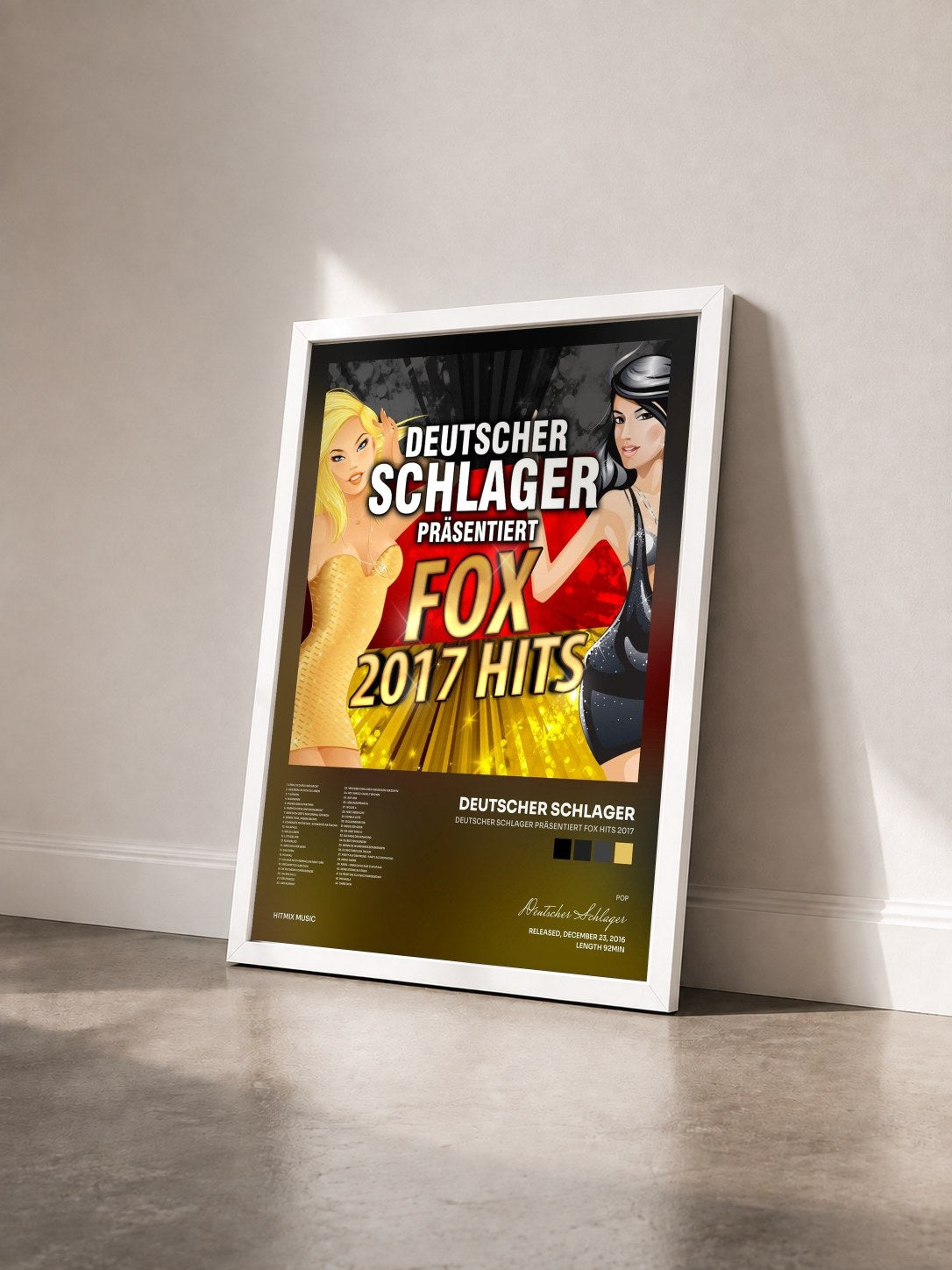 #blanc Tableau de l'album Deutscher Schlager präsentiert Fox Hits 2017 de Deutscher Schlager vu de trois quarts, cadre blanc