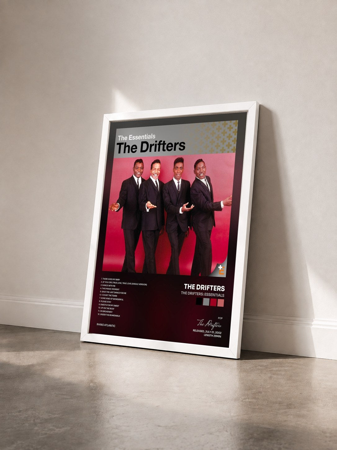 #blanc Tableau de l'album The Drifters: Essentials de The Drifters vu de trois quarts, cadre blanc
