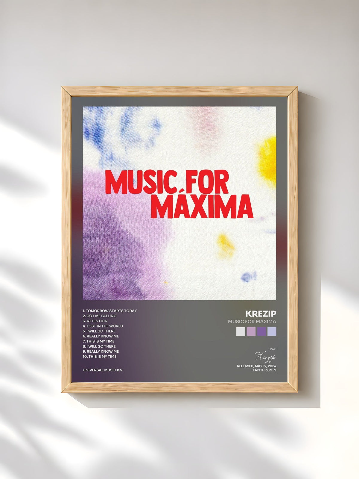 #bois Tableau de l'album Music For Máxima de Krezip, cadre en bois brut, imprimé et encadré en France
