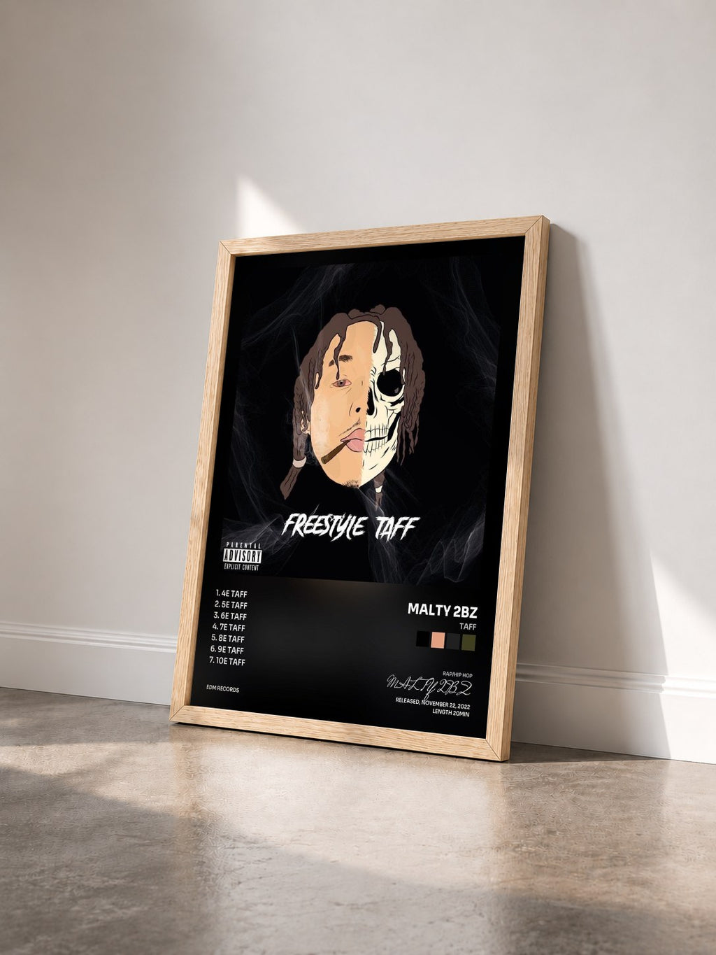 #bois Tableau de l'album Taff de MALTY 2BZ vu de trois quarts, cadre en bois brut