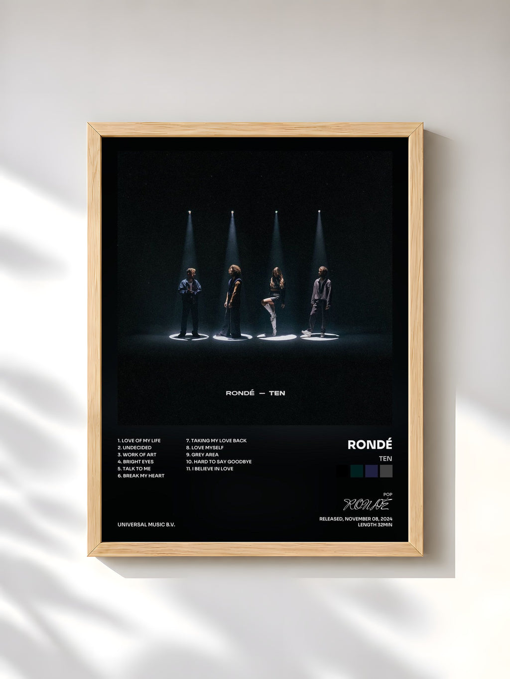 #bois Tableau de l'album TEN de RONDÉ, cadre en bois brut, imprimé et encadré en France