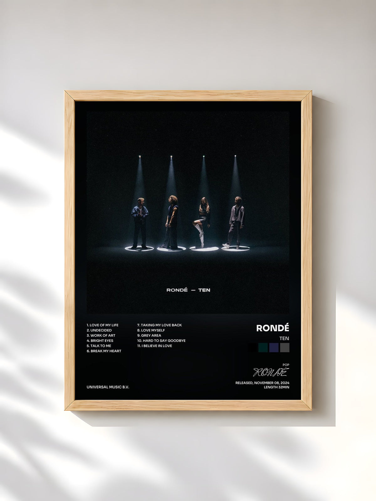 #bois Tableau de l'album TEN de RONDÉ, cadre en bois brut, imprimé et encadré en France
