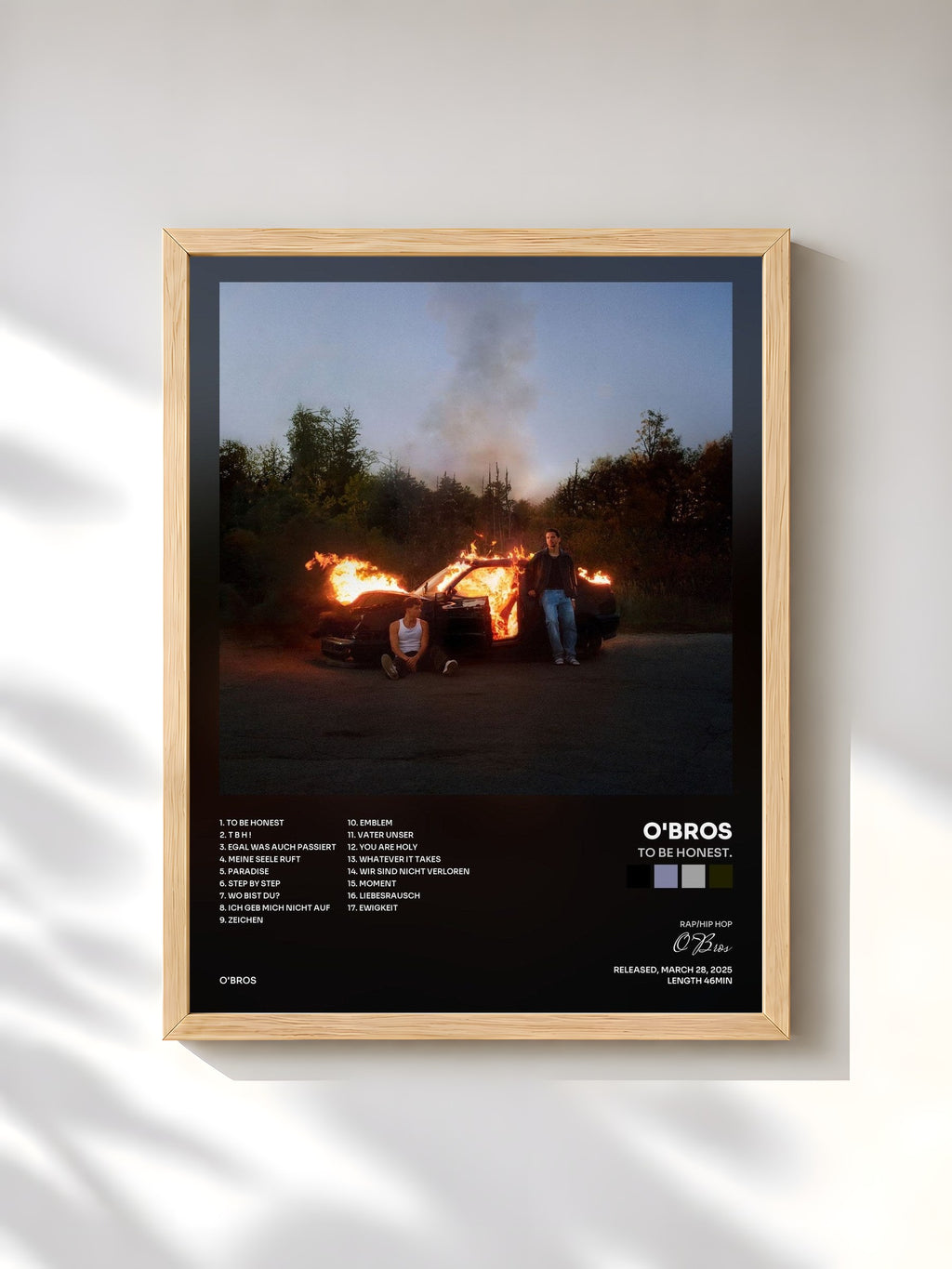 #bois Tableau de l'album To be honest. de O'Bros, cadre en bois brut, imprimé et encadré en France
