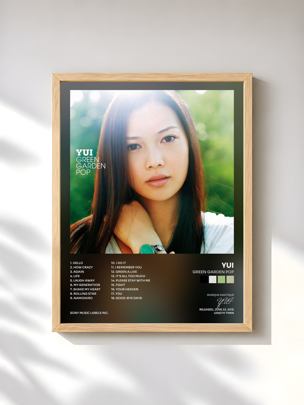 #bois Tableau de l'album Green Garden Pop de YUI, cadre en bois brut, imprimé et encadré en France