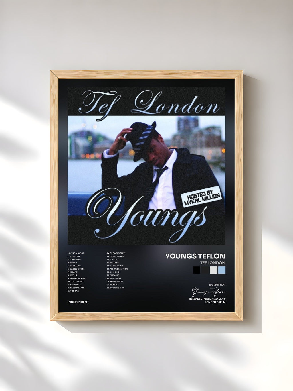 #bois Tableau de l'album TEF LONDON de Youngs Teflon, cadre en bois brut, imprimé et encadré en France
