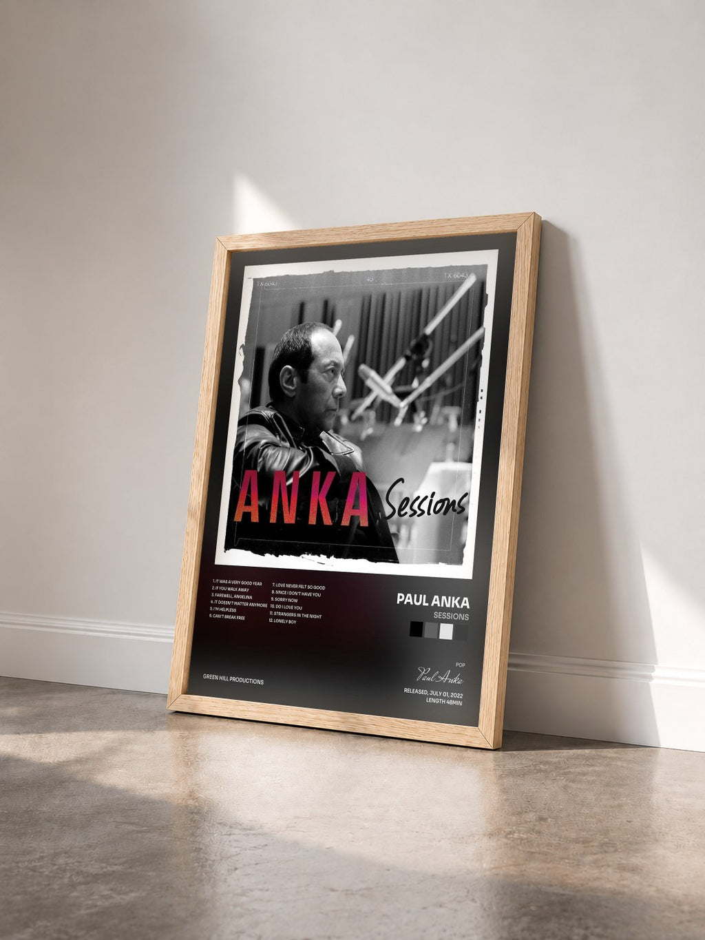 #bois Tableau de l'album Sessions de Paul Anka vu de trois quarts, cadre en bois brut
