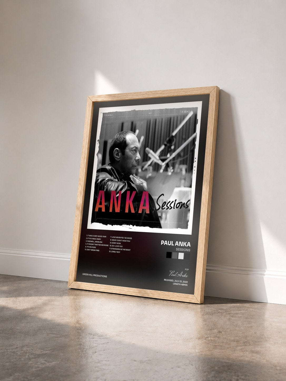 #bois Tableau de l'album Sessions de Paul Anka vu de trois quarts, cadre en bois brut