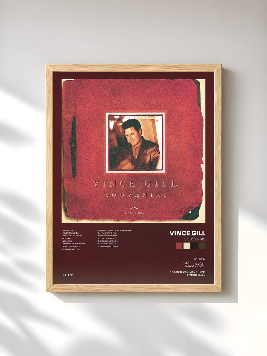 #bois Tableau de l'album Souvenirs de Vince Gill, cadre en bois brut, imprimé et encadré en France