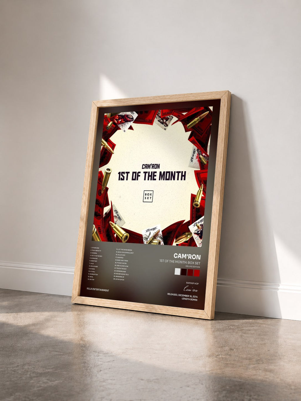 #bois Tableau de l'album 1st Of The Month: Box Set (Deluxe Edition) de Cam'ron vu de trois quarts, cadre en bois brut