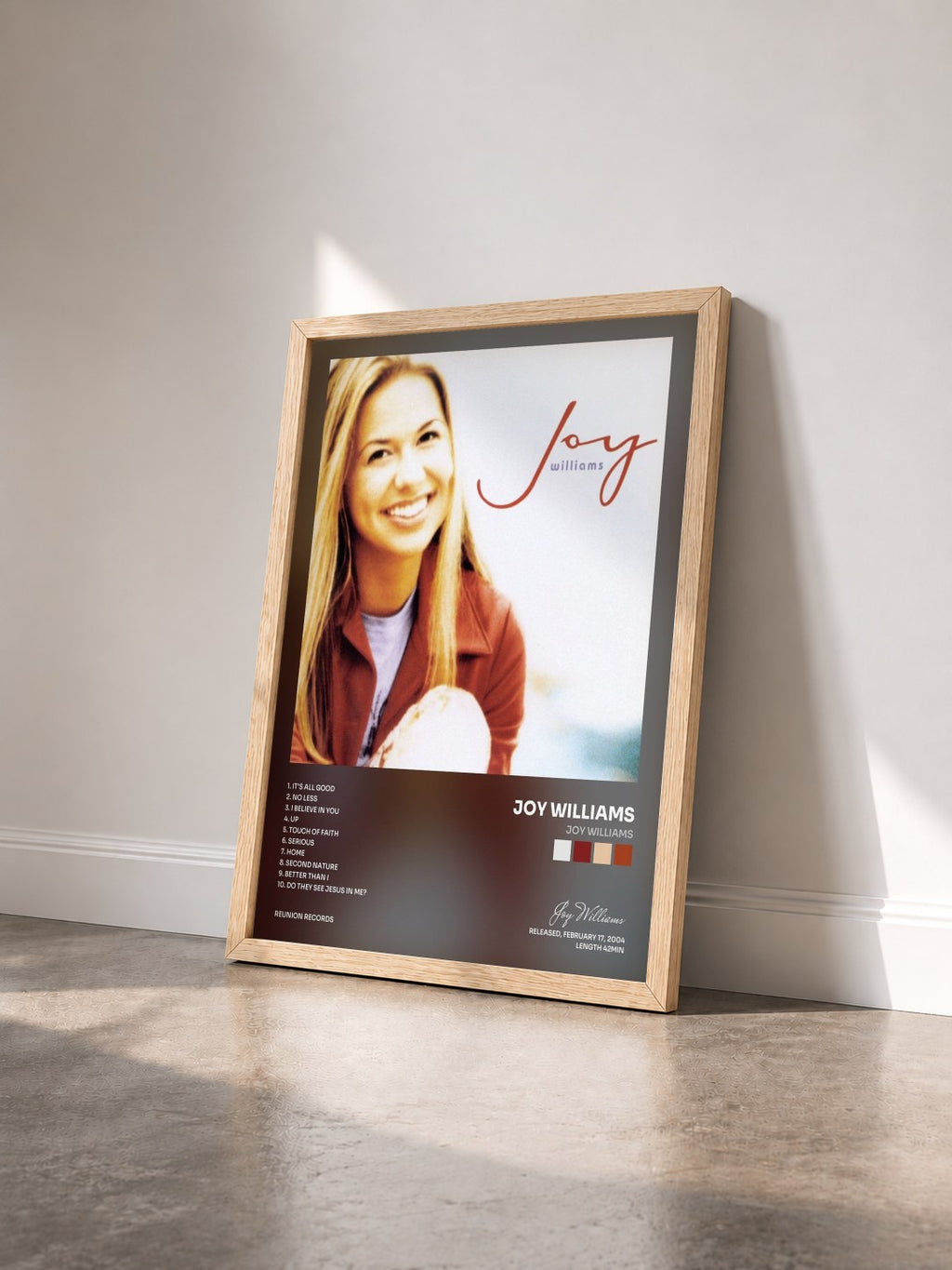 #bois Tableau de l'album Joy Williams de Joy Williams vu de trois quarts, cadre en bois brut