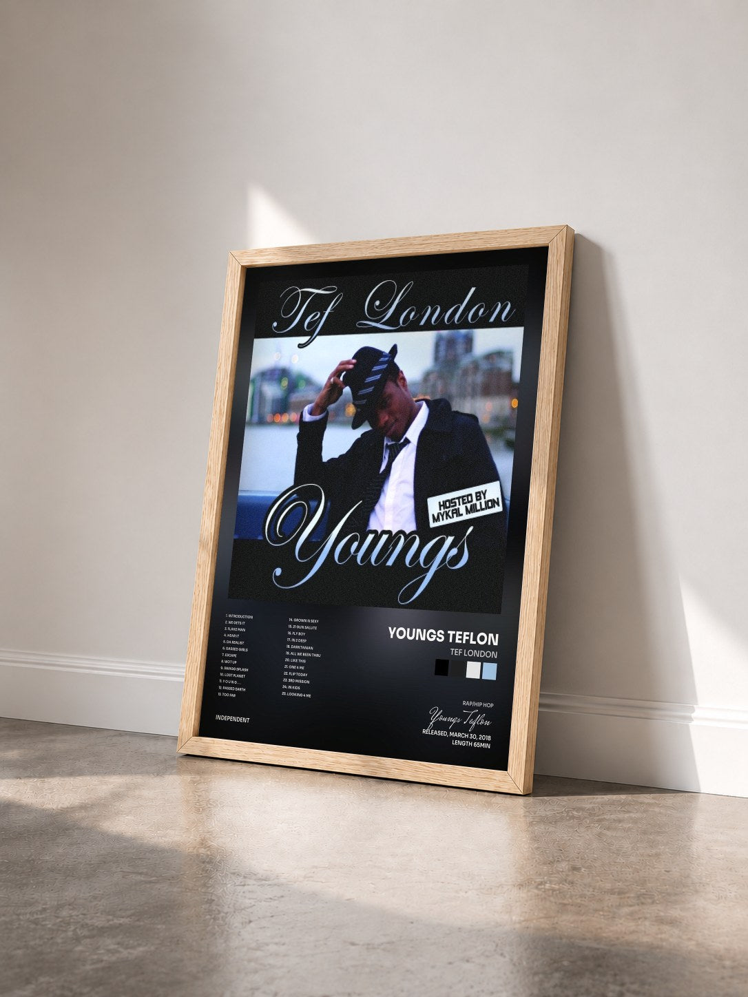 #bois Tableau de l'album TEF LONDON de Youngs Teflon vu de trois quarts, cadre en bois brut