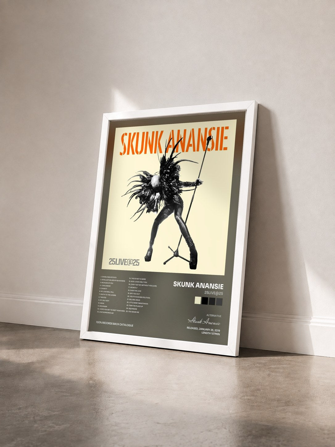 #blanc Tableau de l'album 25LIVE@25 de Skunk Anansie vu de trois quarts, cadre blanc