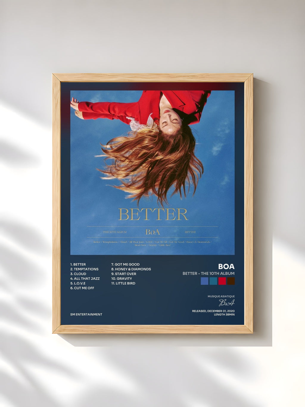 #bois Tableau de l'album BETTER - The 10th Album de BoA, cadre en bois brut, imprimé et encadré en France