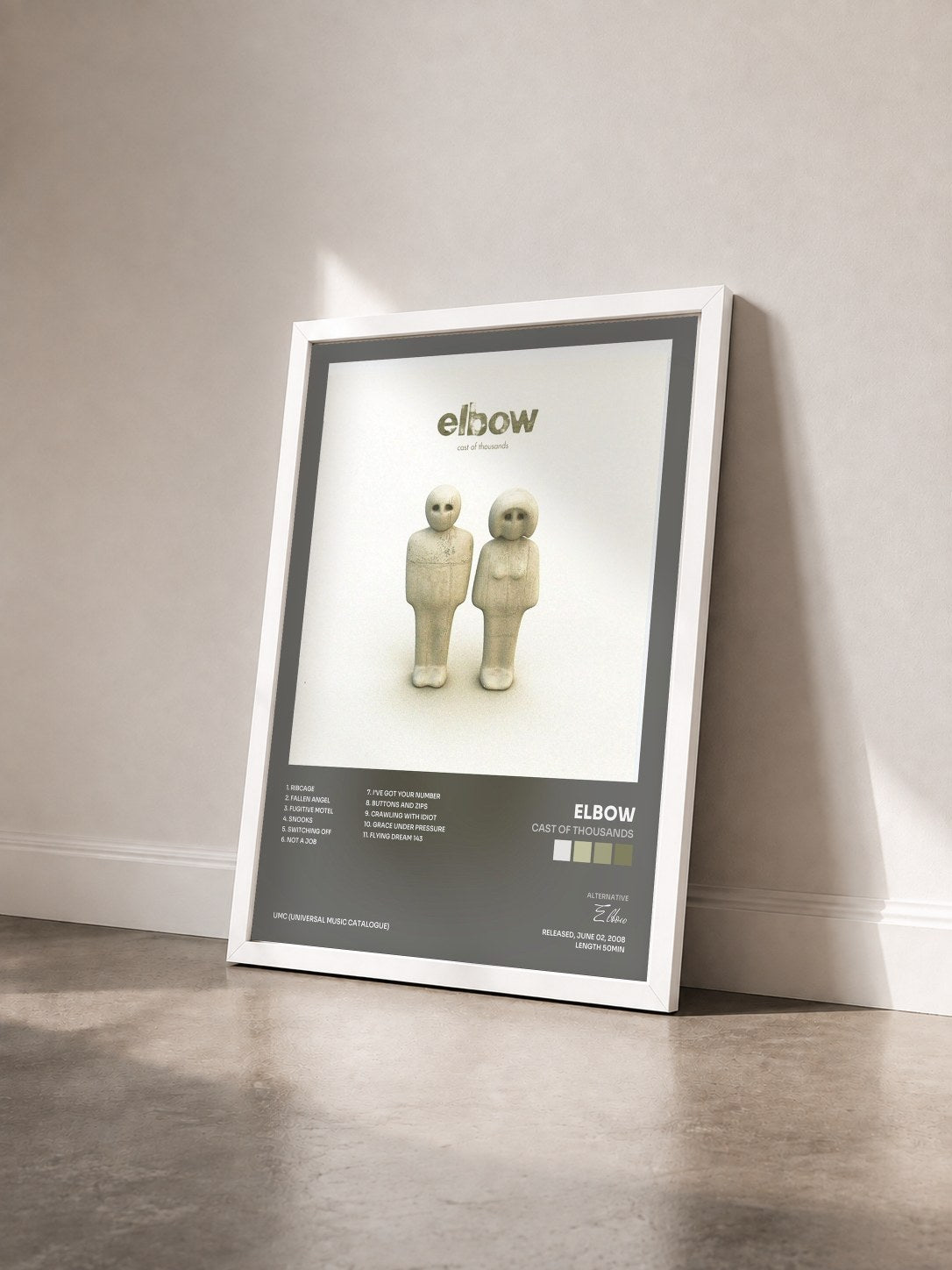 #blanc Tableau de l'album Cast Of Thousands de Elbow vu de trois quarts, cadre blanc