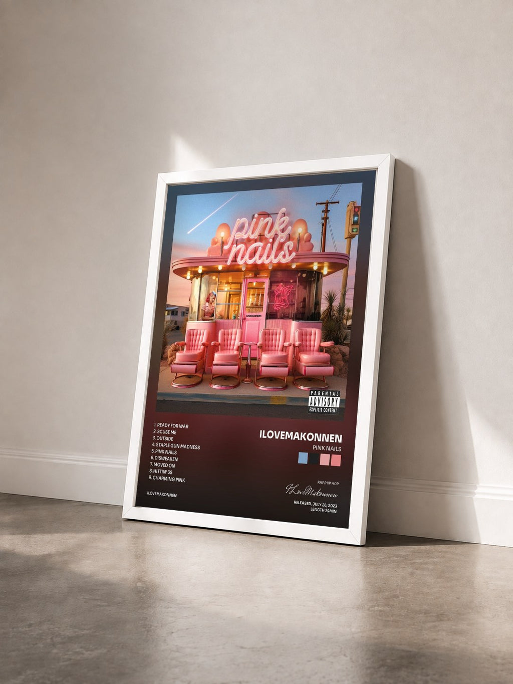 #blanc Tableau de l'album Pink Nails de ILoveMakonnen vu de trois quarts, cadre blanc