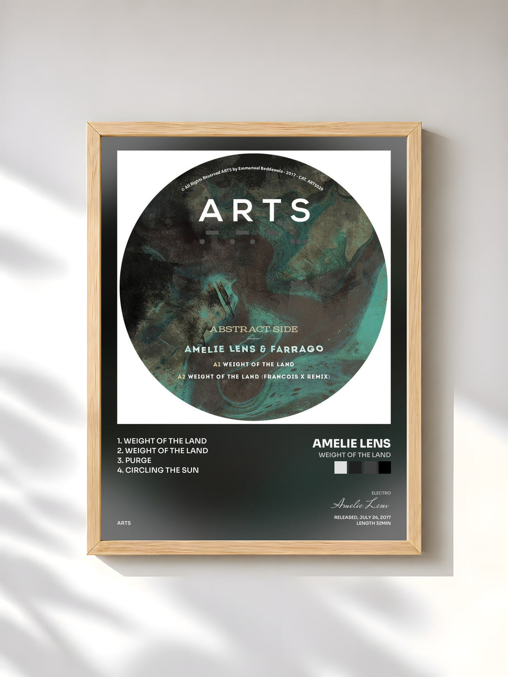 #bois Tableau de l'album Weight Of The Land de Amelie Lens, cadre en bois brut, imprimé et encadré en France
