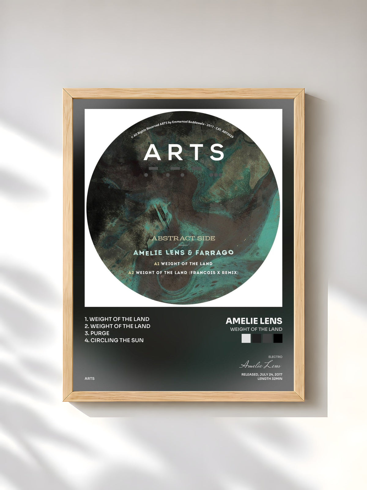 #bois Tableau de l'album Weight Of The Land de Amelie Lens, cadre en bois brut, imprimé et encadré en France