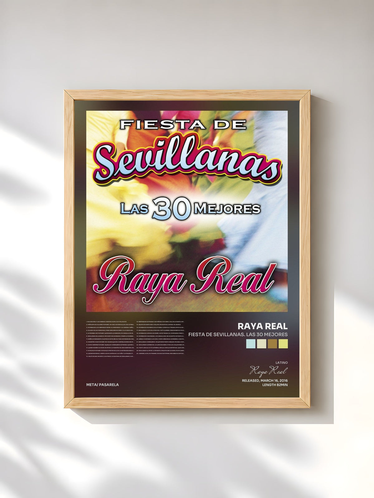 #bois Tableau de l'album Fiesta de Sevillanas. Las 30 Mejores de Raya Real, cadre en bois brut, imprimé et encadré en France