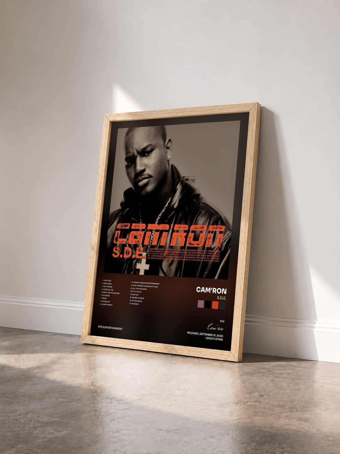 #bois Tableau de l'album S.D.E. de Cam'ron vu de trois quarts, cadre en bois brut