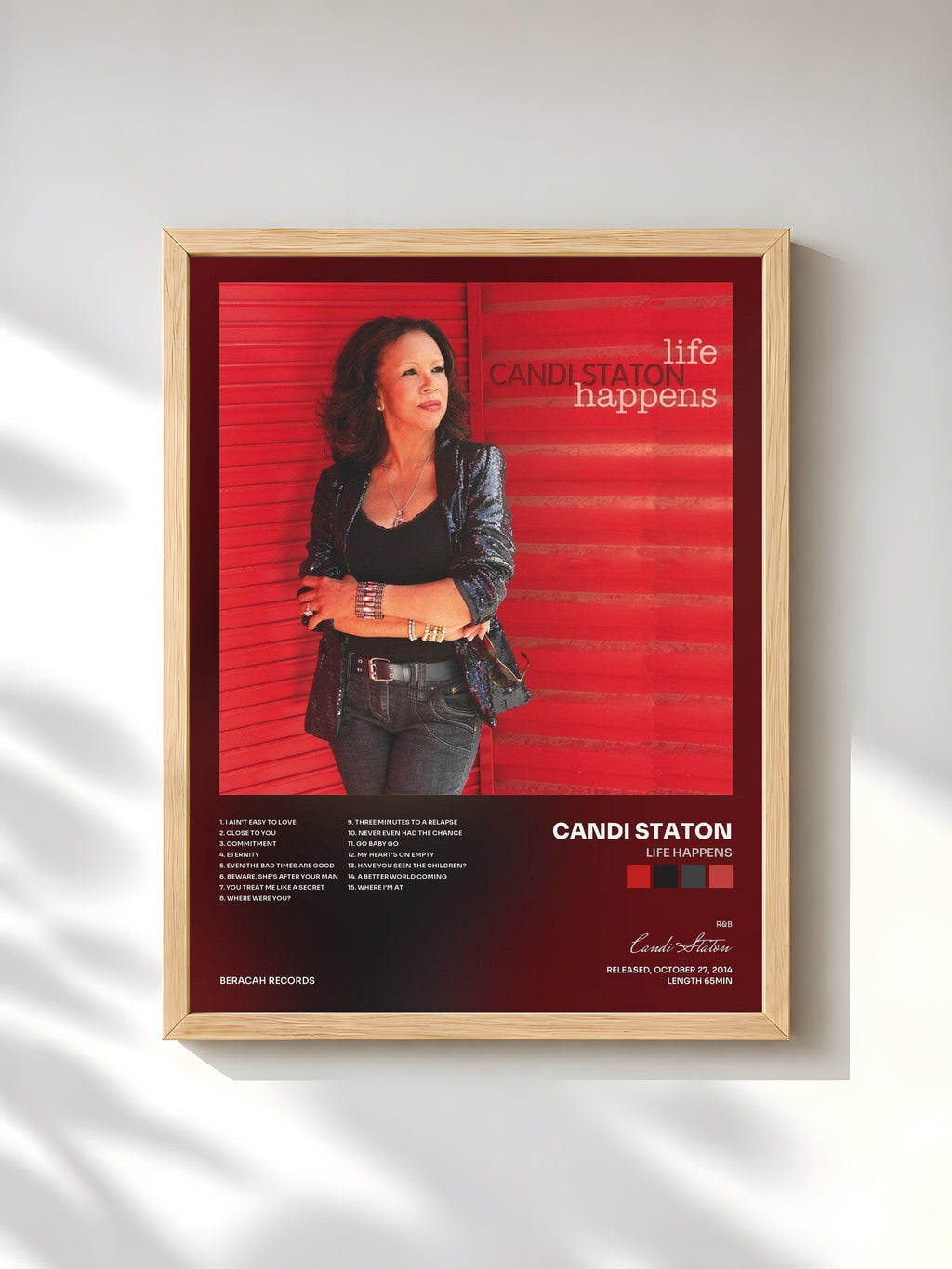 #bois Tableau de l'album Life Happens de Candi Staton, cadre en bois brut, imprimé et encadré en France