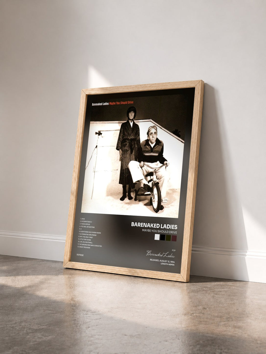 #bois Tableau de l'album Maybe You Should Drive de Barenaked Ladies vu de trois quarts, cadre en bois brut