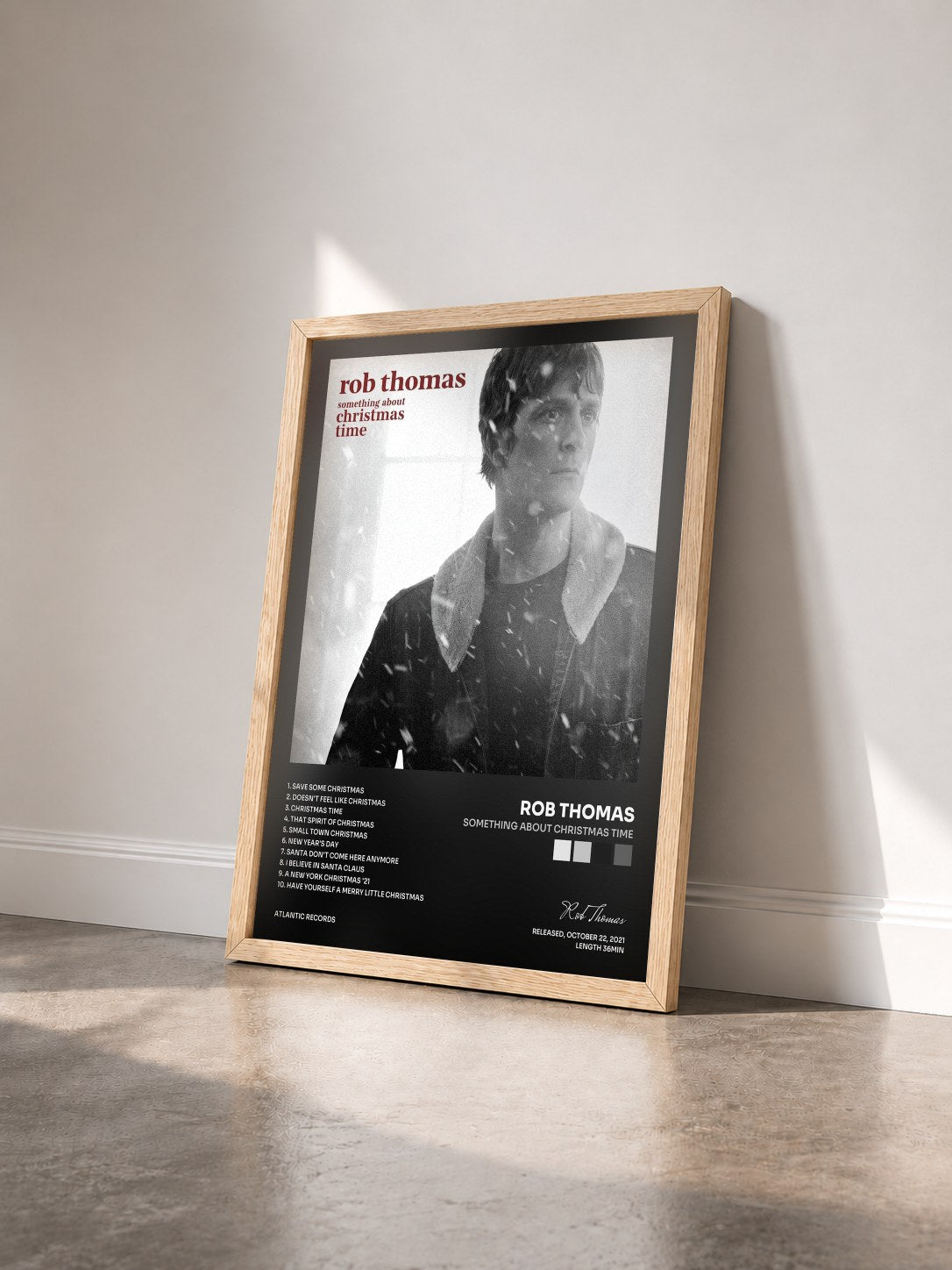 #bois Tableau de l'album SOMETHING ABOUT CHRISTMAS TIME de Rob Thomas vu de trois quarts, cadre en bois brut