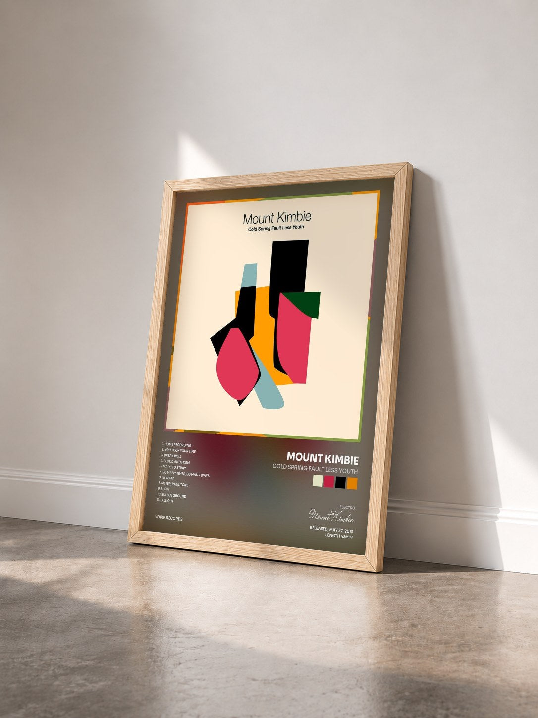 #bois Tableau de l'album Cold Spring Fault Less Youth de Mount Kimbie vu de trois quarts, cadre en bois brut