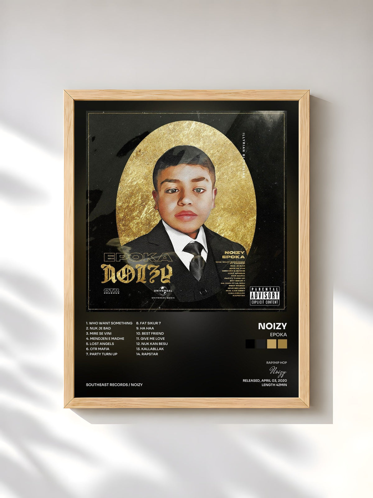 #bois Tableau de l'album EPOKA de Noizy, cadre en bois brut, imprimé et encadré en France