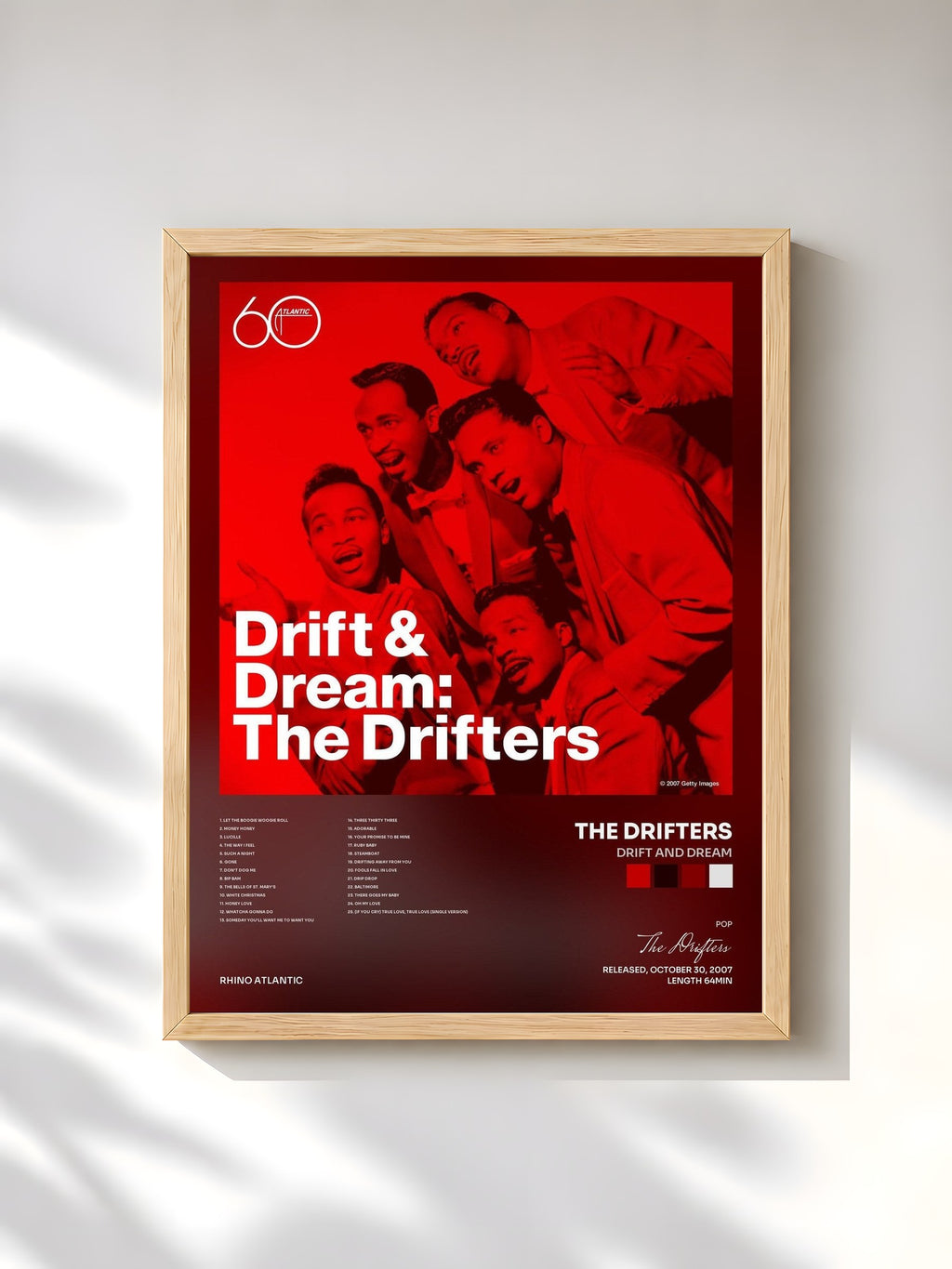 #bois Tableau de l'album Drift and Dream de The Drifters, cadre en bois brut, imprimé et encadré en France