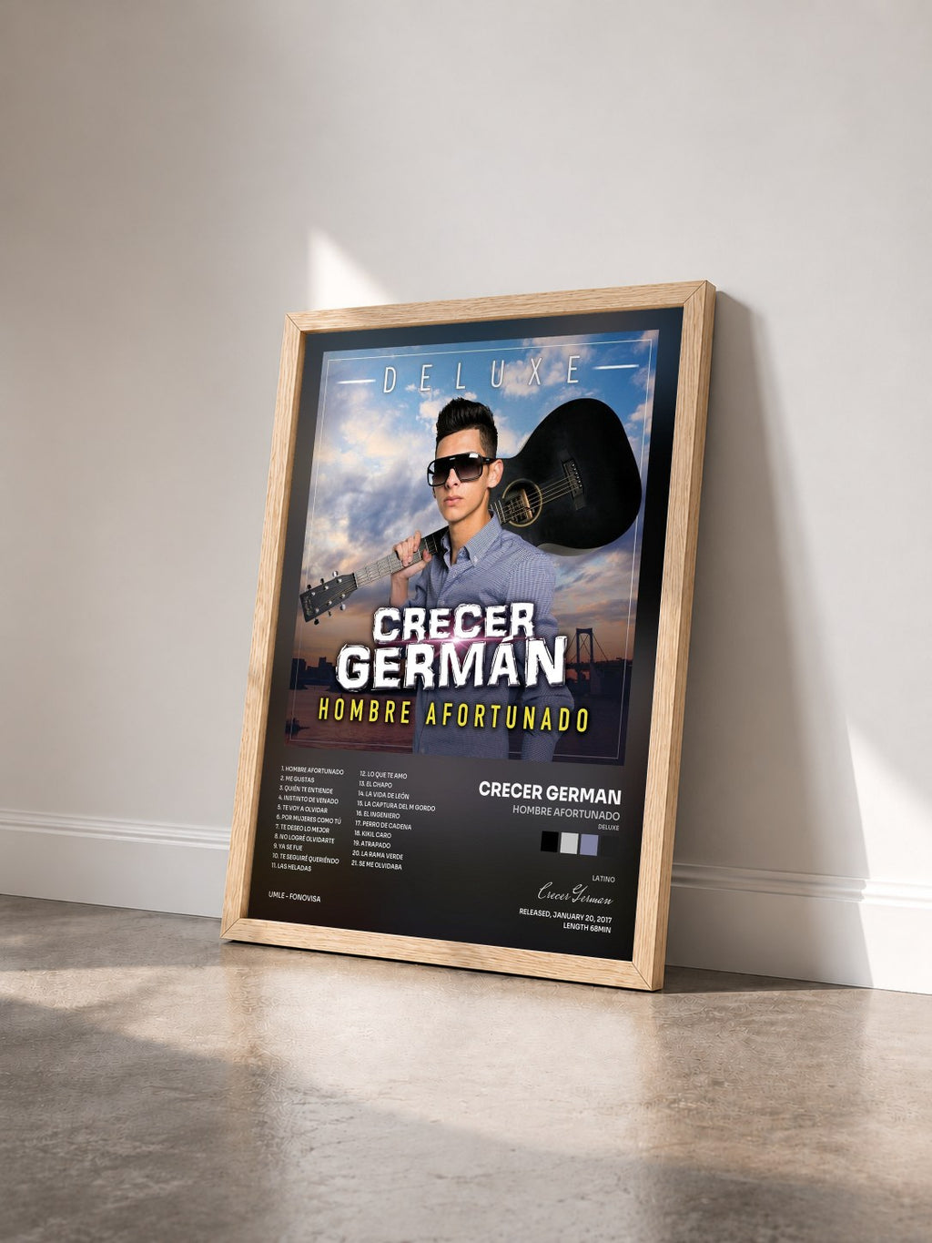 #bois Tableau de l'album Hombre Afortunado (Deluxe) de Crecer German vu de trois quarts, cadre en bois brut