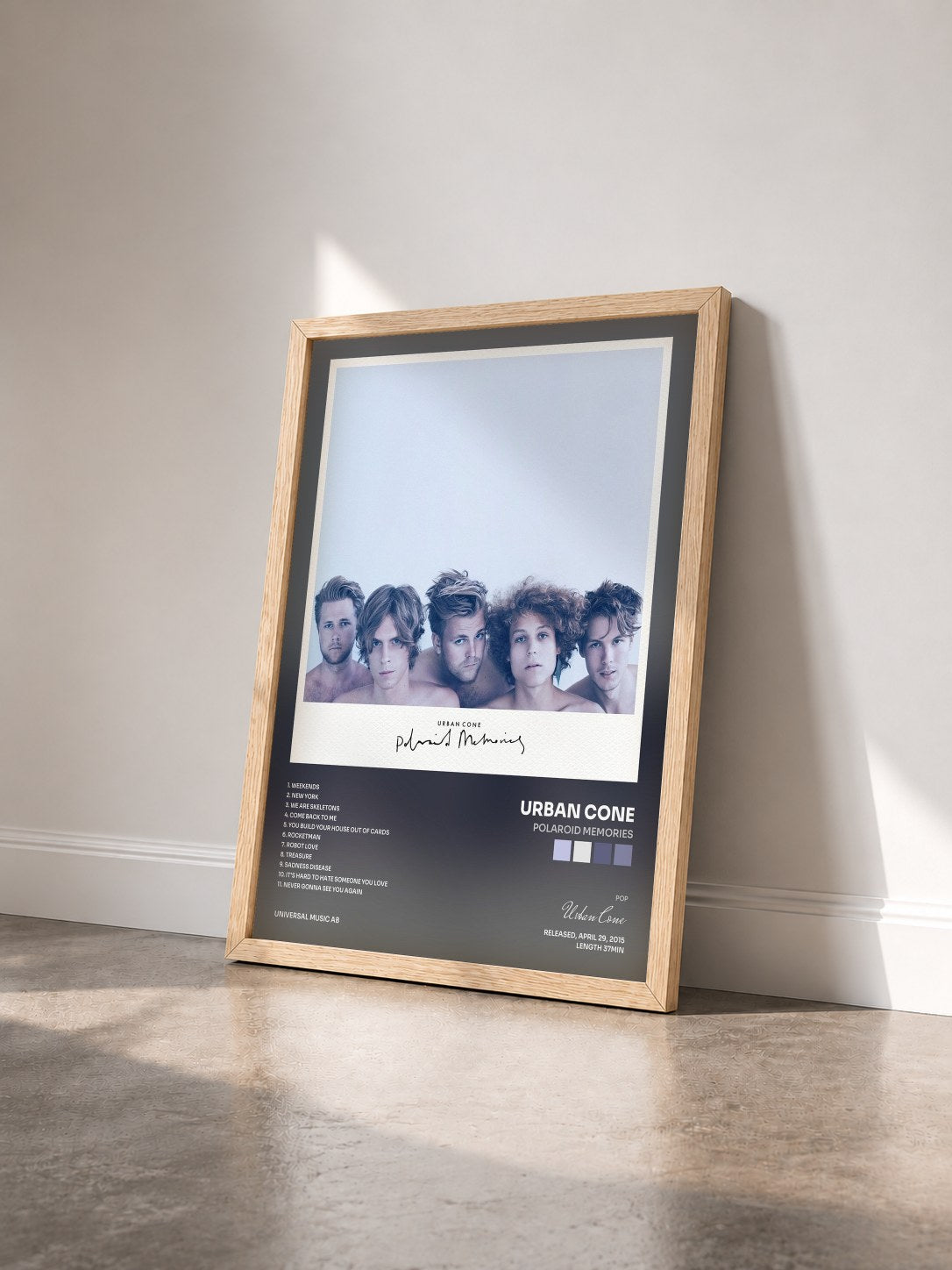 #bois Tableau de l'album Polaroid Memories de Urban Cone vu de trois quarts, cadre en bois brut