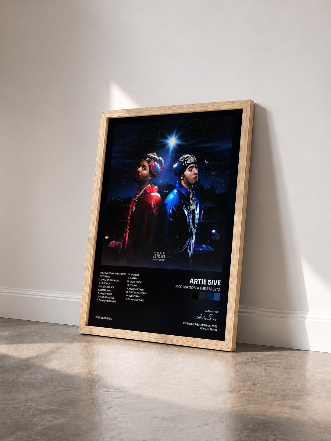 #bois Tableau de l'album MOTIVATION 4 THE STREETZ de Artie 5ive vu de trois quarts, cadre en bois brut