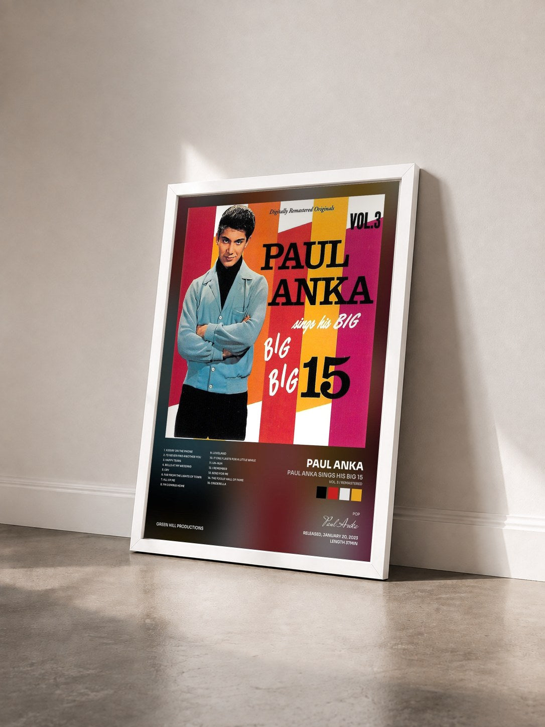 #blanc Tableau de l'album Paul Anka Sings His Big 15 (Vol. 3 / Remastered) de Paul Anka vu de trois quarts, cadre blanc