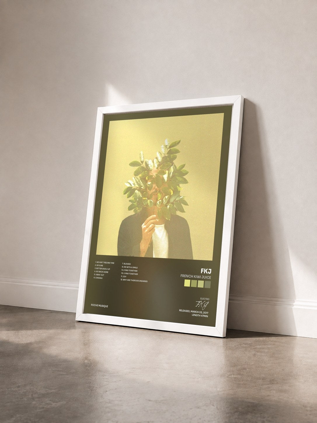#blanc Tableau de l'album French Kiwi Juice de FKJ vu de trois quarts, cadre blanc