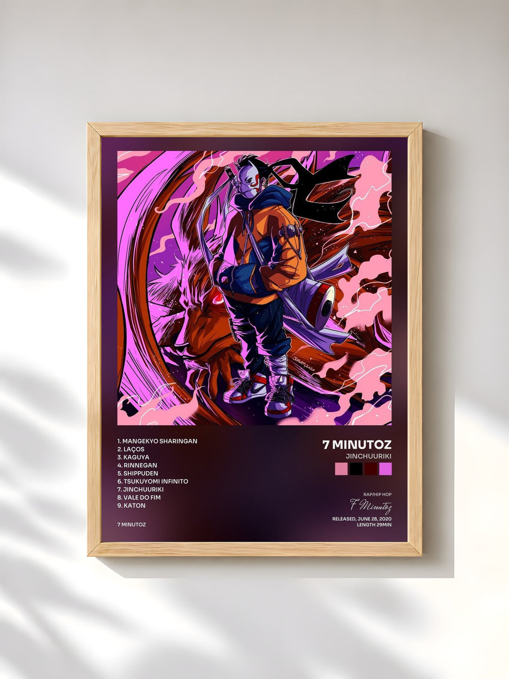 #bois Tableau de l'album Jinchuuriki de 7 Minutoz, cadre en bois brut, imprimé et encadré en France