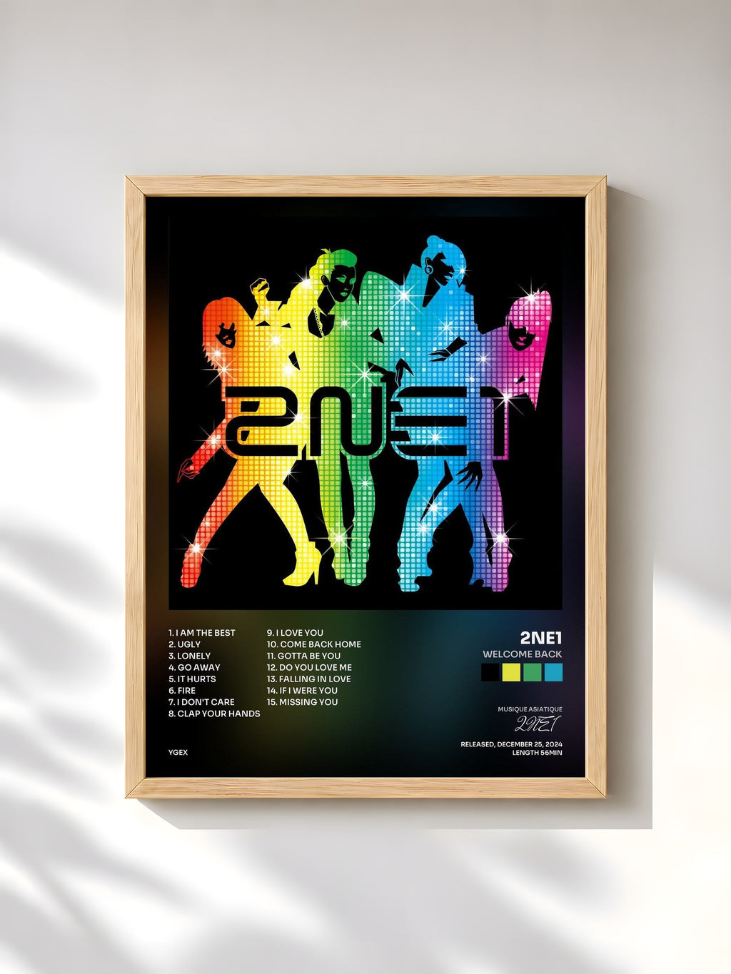 #bois Tableau de l'album WELCOME BACK de 2NE1, cadre en bois brut, imprimé et encadré en France
