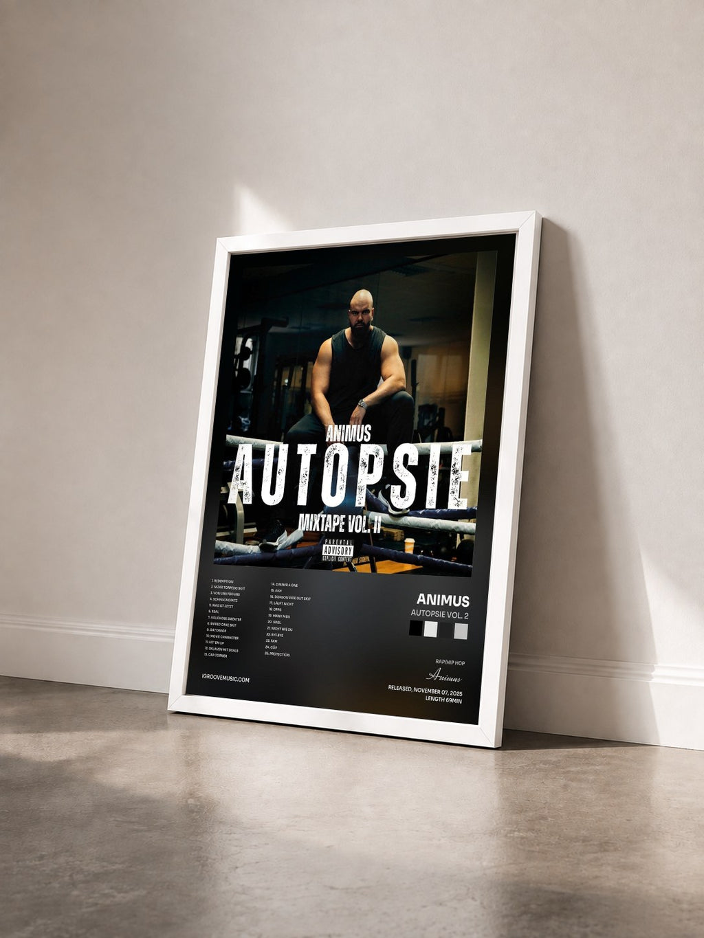 #blanc Tableau de l'album Autopsie Vol. 2 de Animus vu de trois quarts, cadre blanc