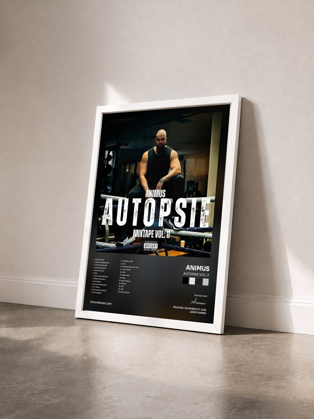 #blanc Tableau de l'album Autopsie Vol. 2 de Animus vu de trois quarts, cadre blanc
