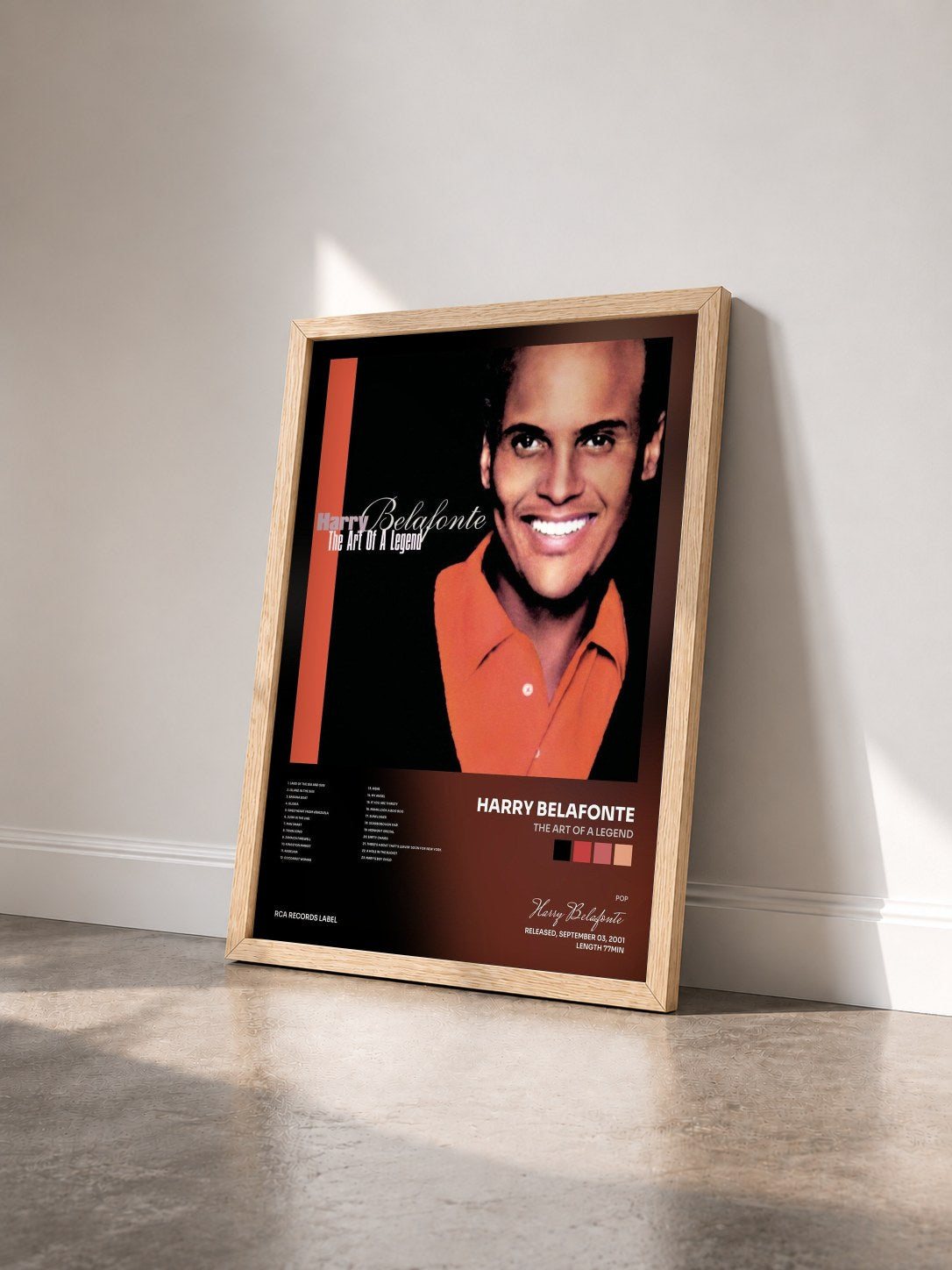 #bois Tableau de l'album The Art Of A Legend de Harry Belafonte vu de trois quarts, cadre en bois brut