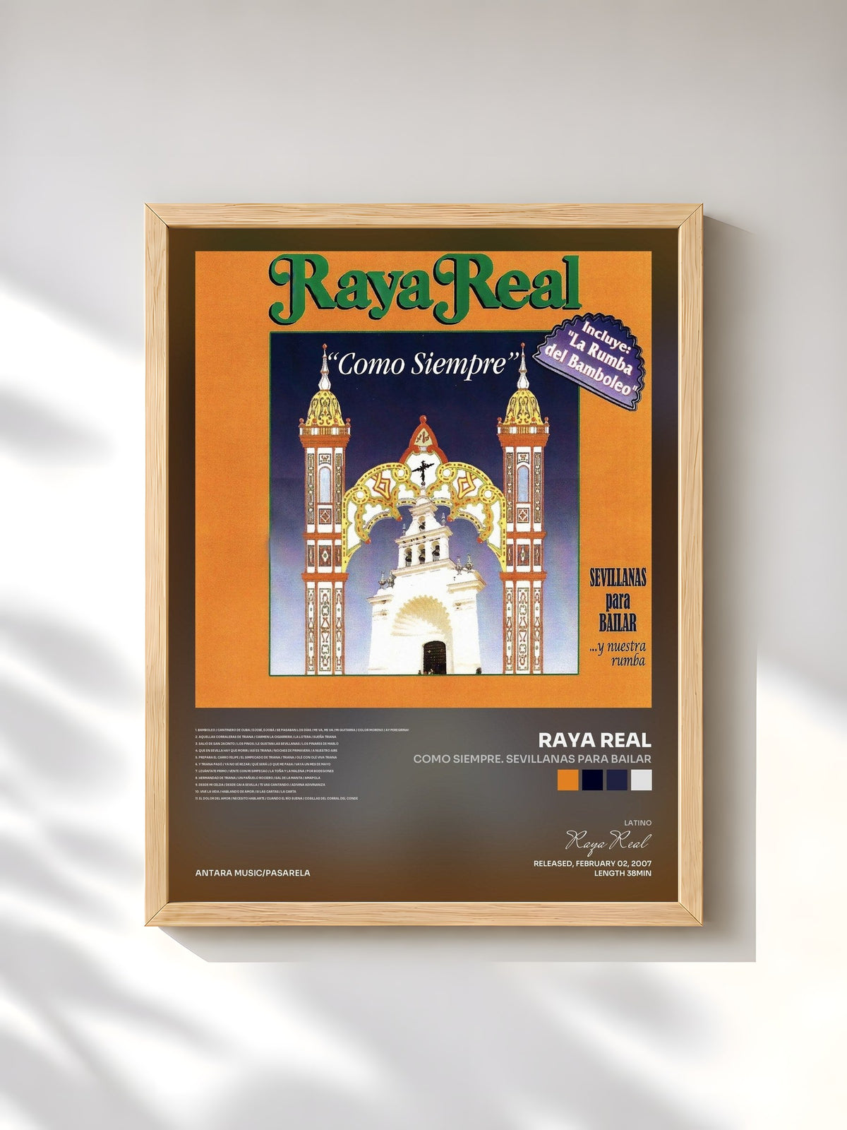 #bois Tableau de l'album Como Siempre. Sevillanas para Bailar de Raya Real, cadre en bois brut, imprimé et encadré en France