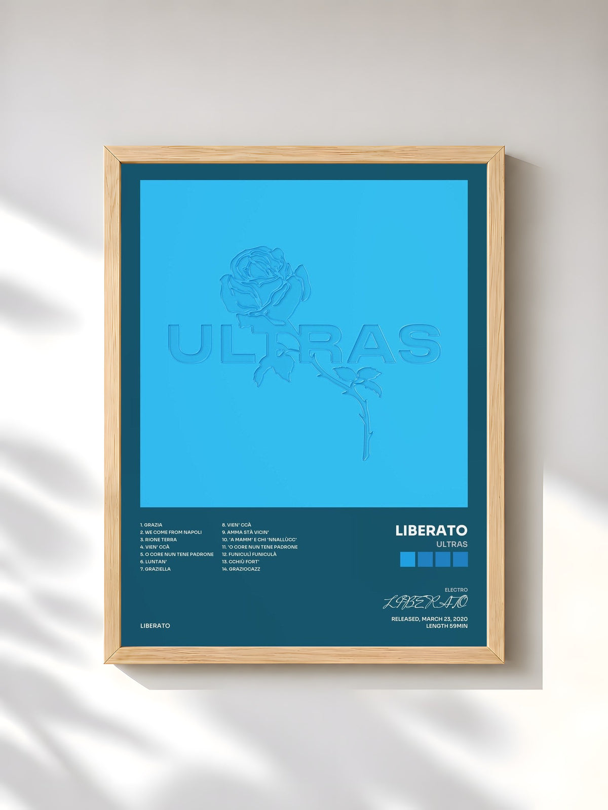 #bois Tableau de l'album ULTRAS de LIBERATO, cadre en bois brut, imprimé et encadré en France