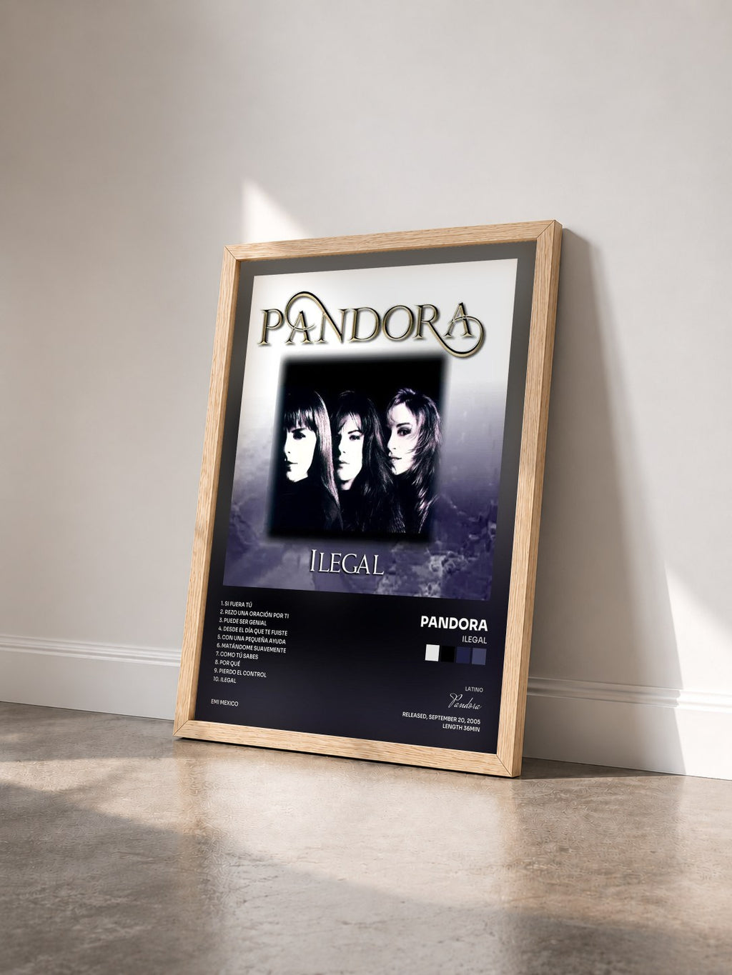 #bois Tableau de l'album Ilegal de Pandora vu de trois quarts, cadre en bois brut
