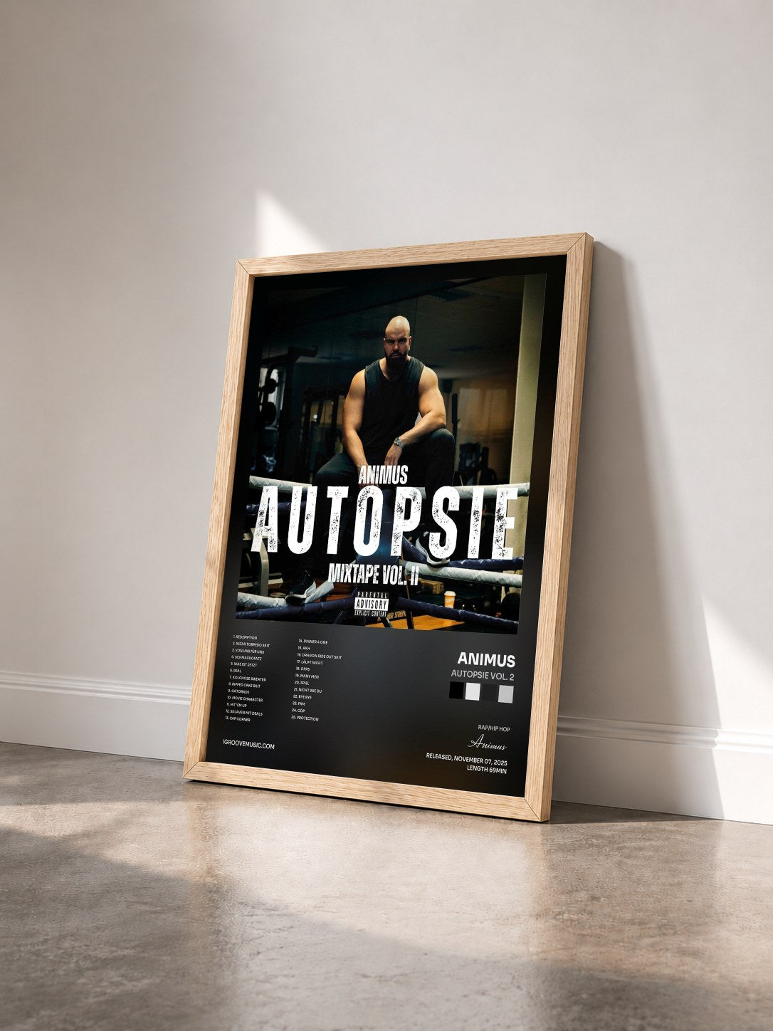 #bois Tableau de l'album Autopsie Vol. 2 de Animus vu de trois quarts, cadre en bois brut