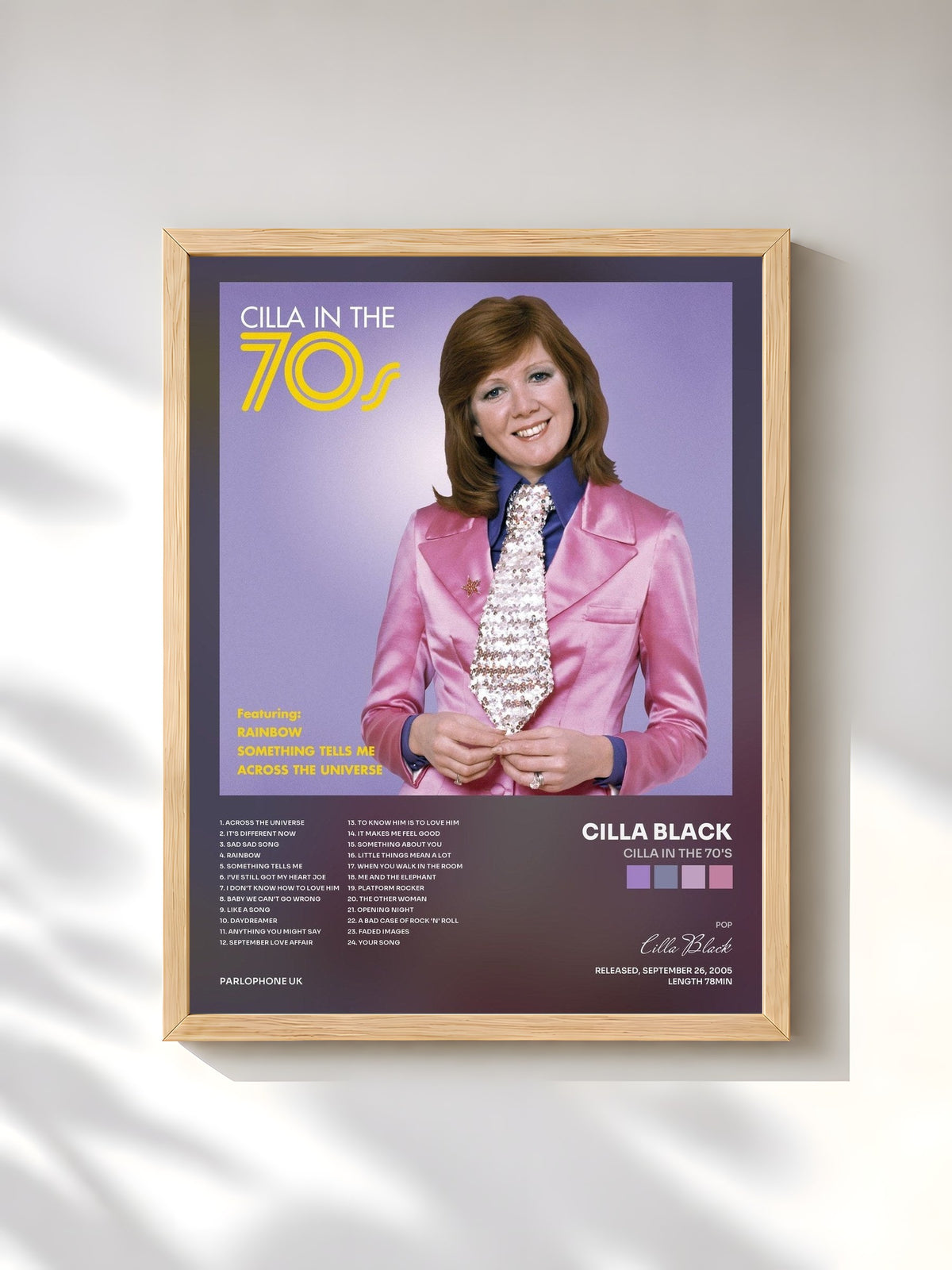 #bois Tableau de l'album Cilla in the 70's de Cilla Black, cadre en bois brut, imprimé et encadré en France