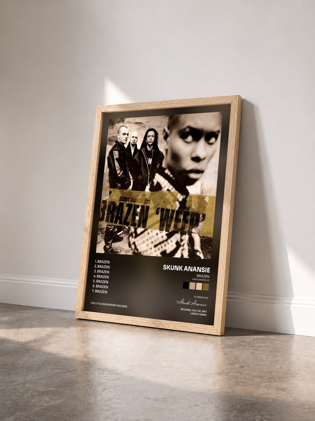 #bois Tableau de l'album Brazen (Weep) (Promo CD) de Skunk Anansie vu de trois quarts, cadre en bois brut