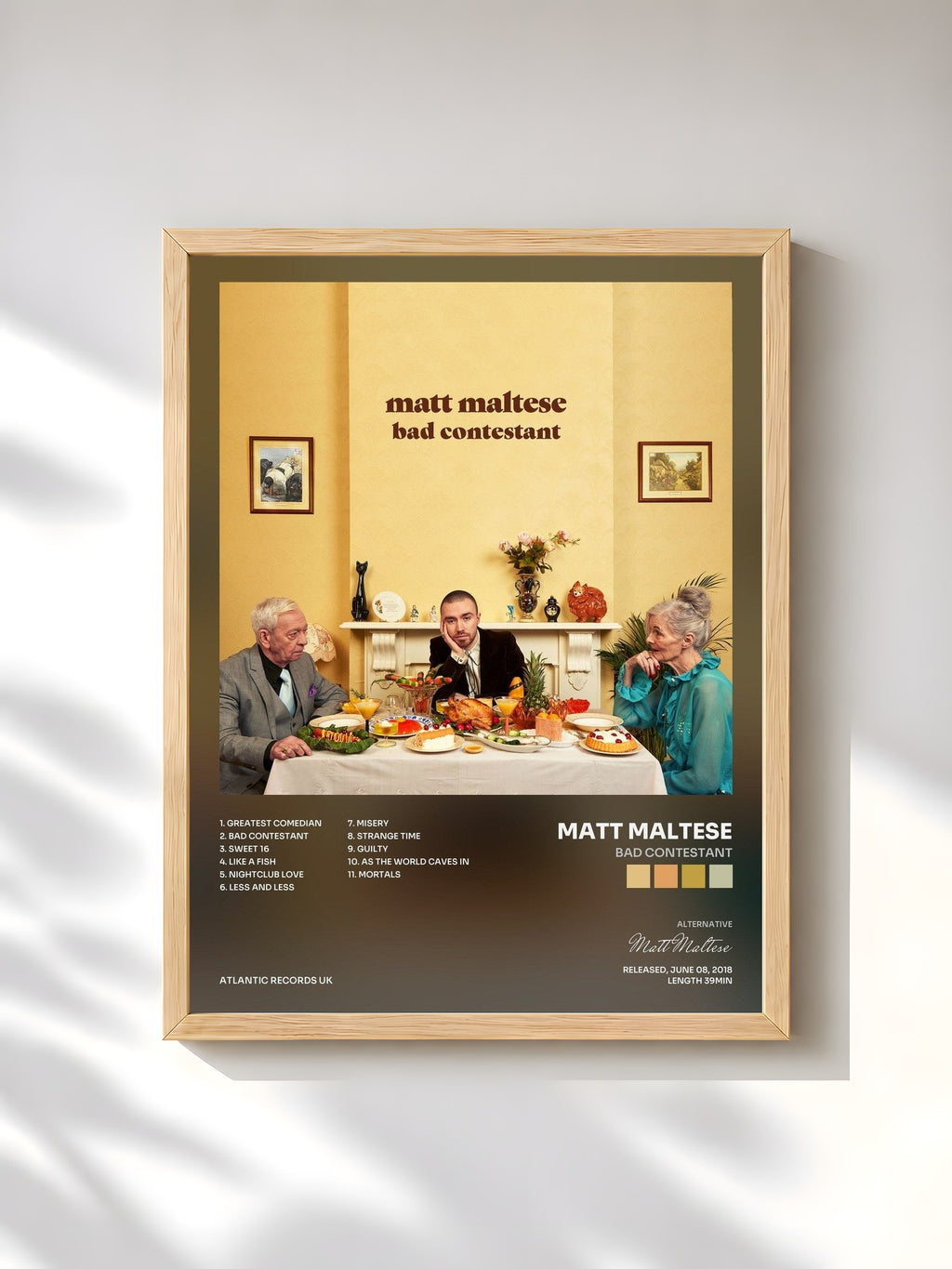 #bois Tableau de l'album Bad Contestant de Matt Maltese, cadre en bois brut, imprimé et encadré en France